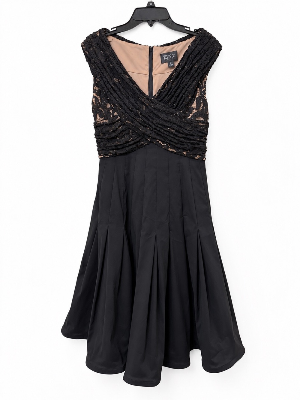 Adrianna Papell Black/Nude Lace Bodice Fit-and-Flare Dress.